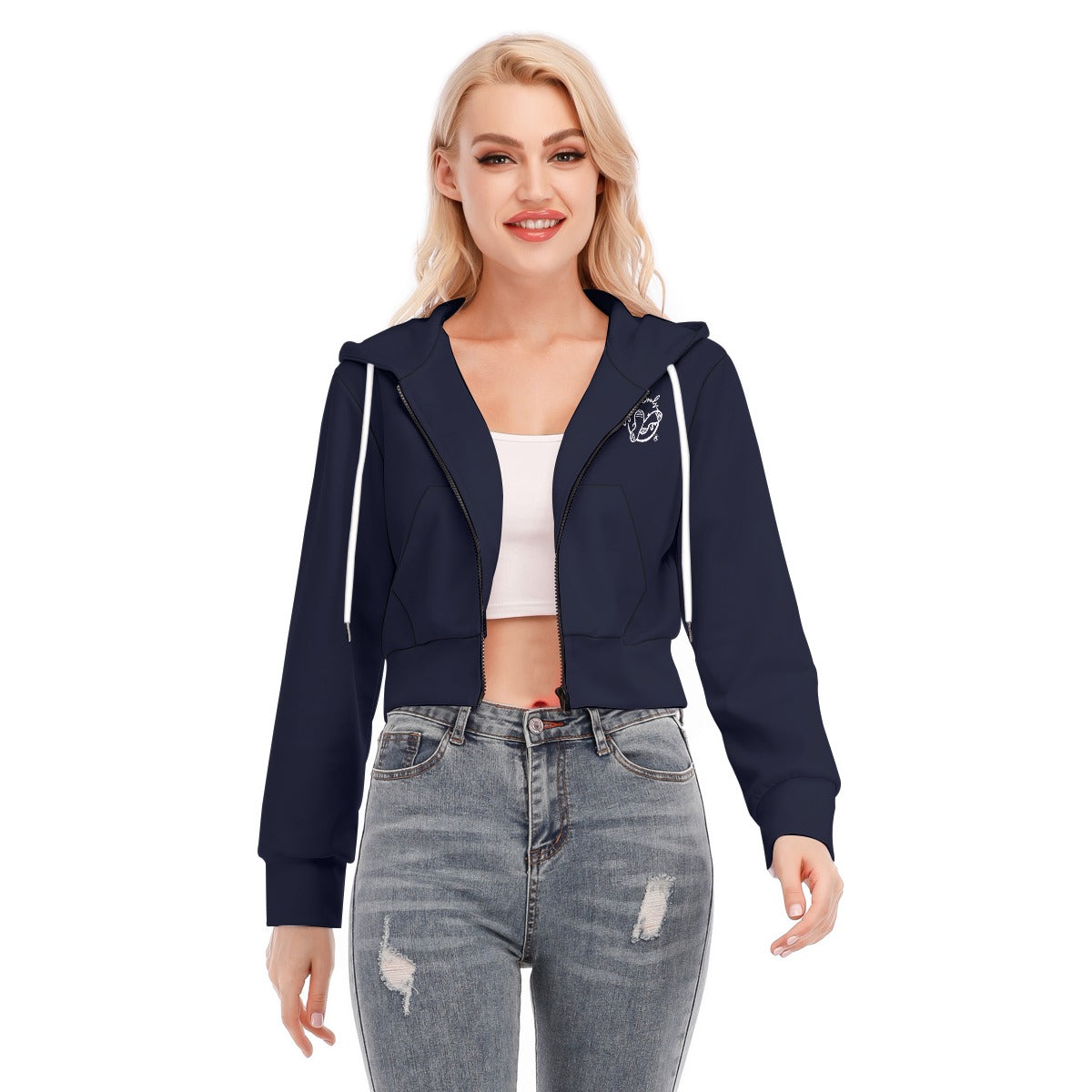 All-Over Print Women's Crop Top Hoodie With Zipper Closure