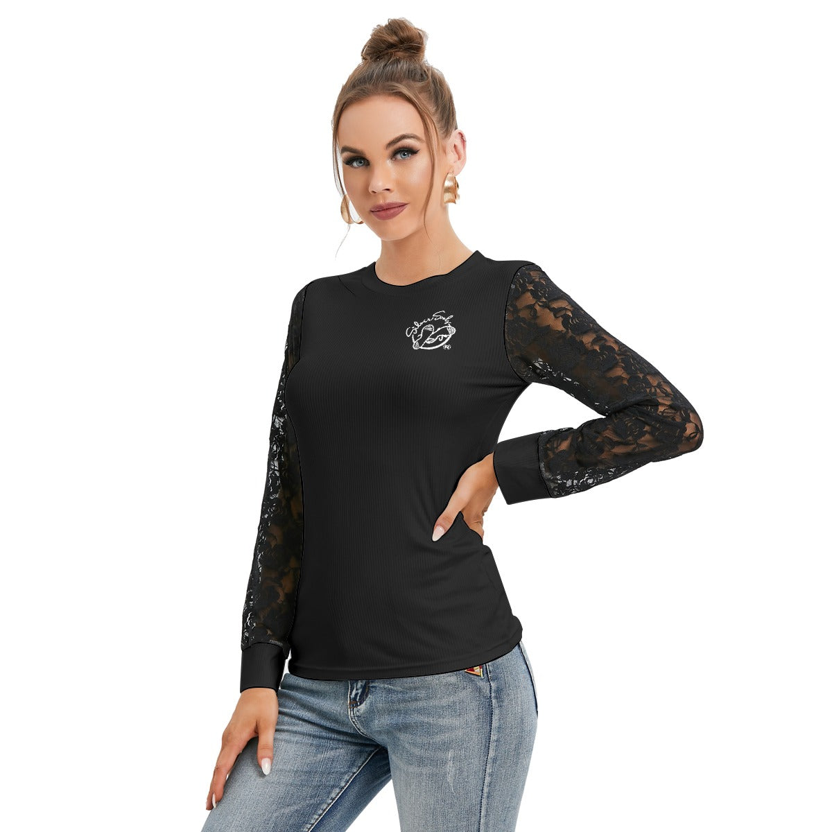 All-Over Print Women's T-shirt And Sleeve With Black Lace