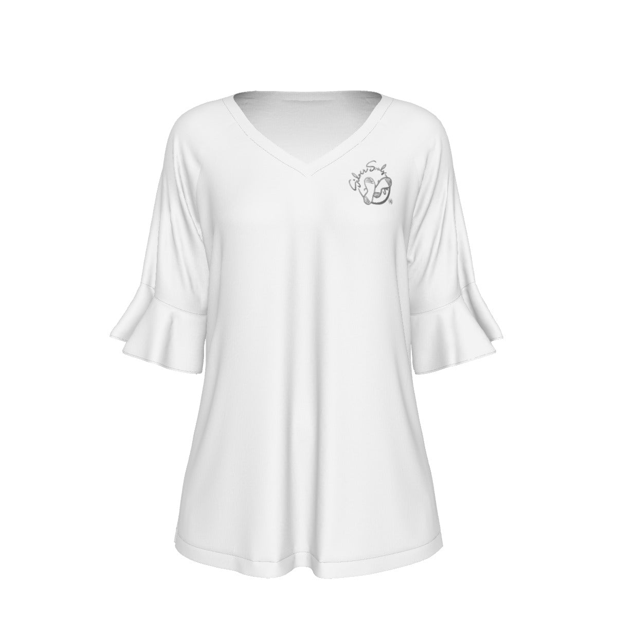 All-Over Print V-neck Women's T-shirt With Bell Sleeve