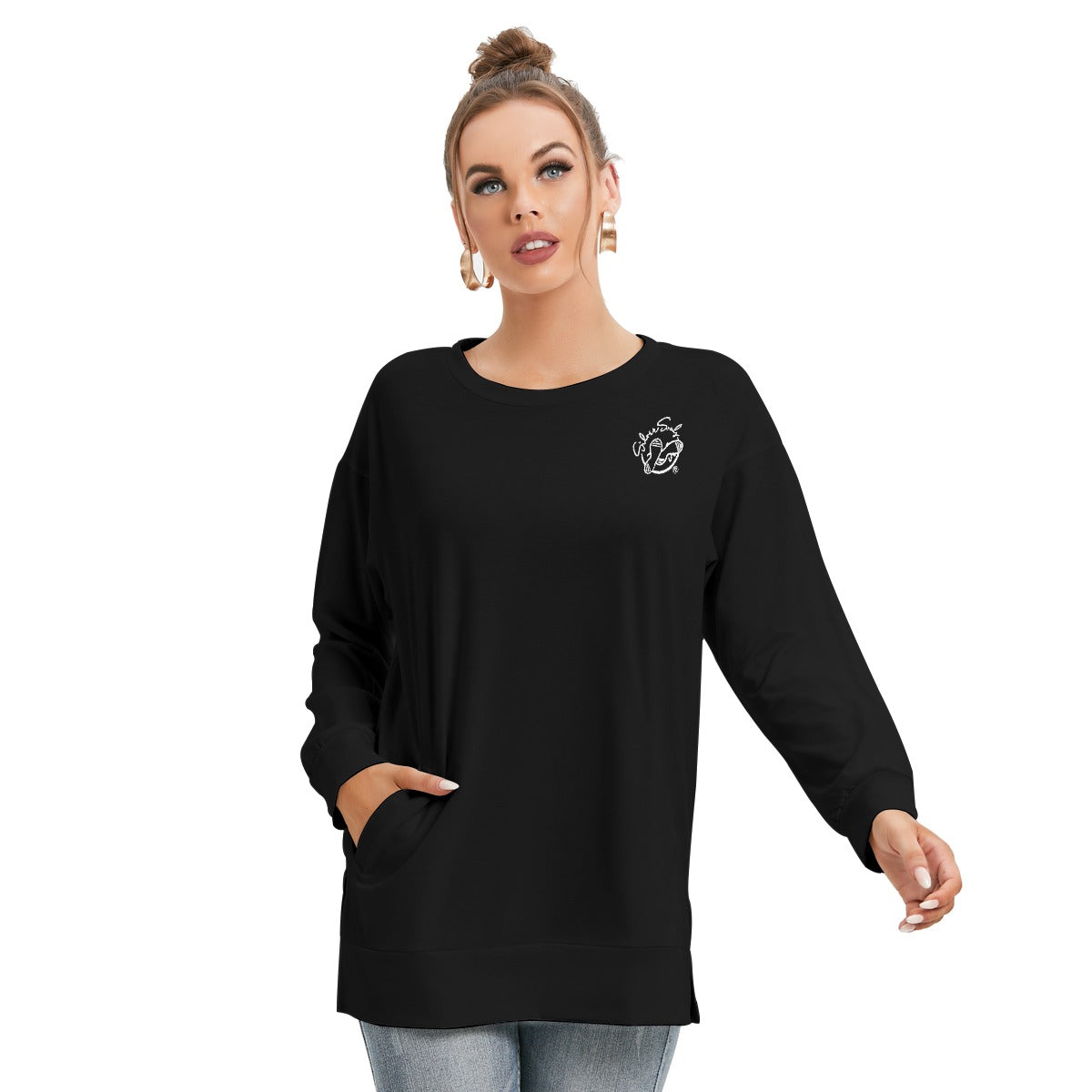 All-Over Print Women's Side Split O-neck Sweatshirt