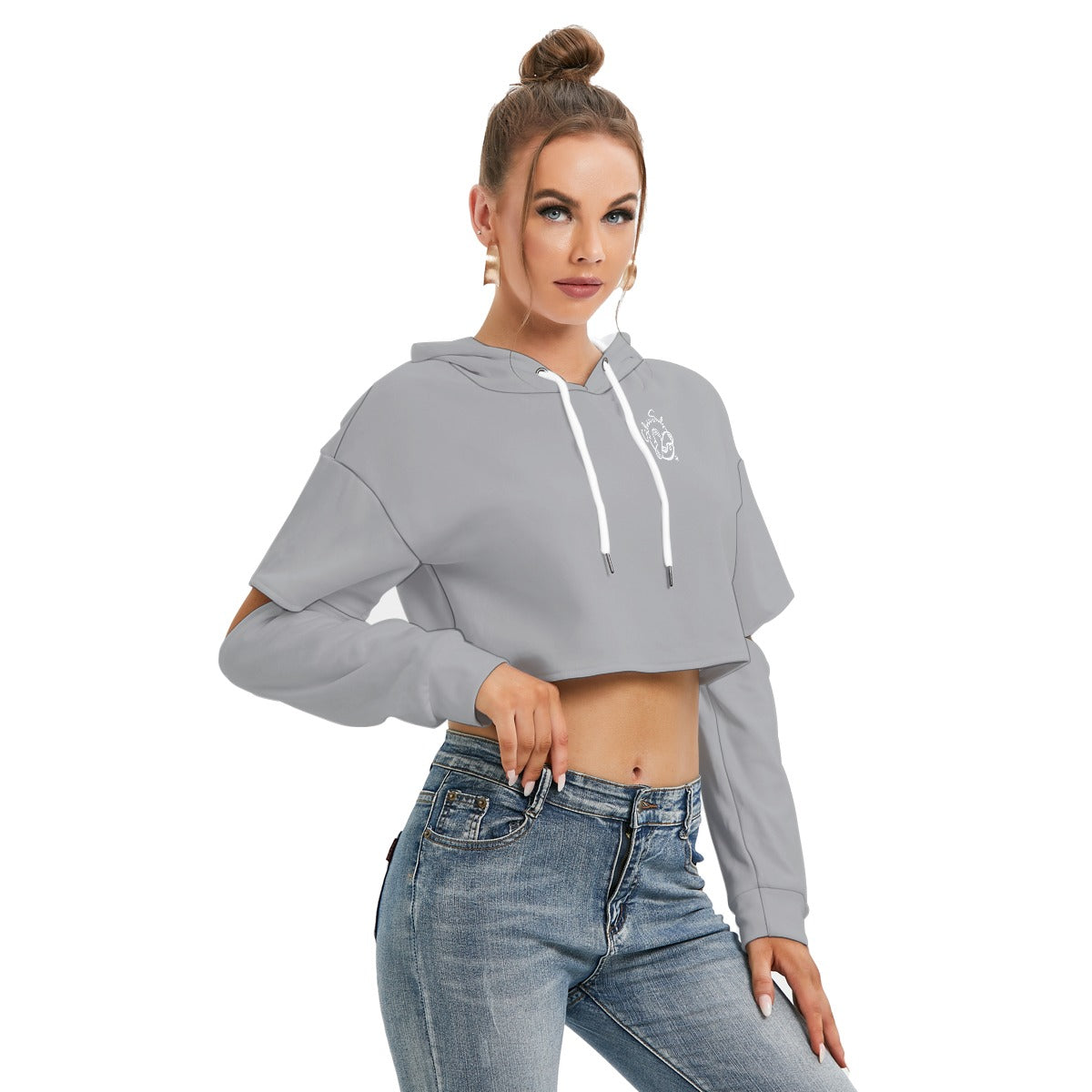 All-Over Print Women's Heavy Fleece Hoodie With Hollow Out Sleeve