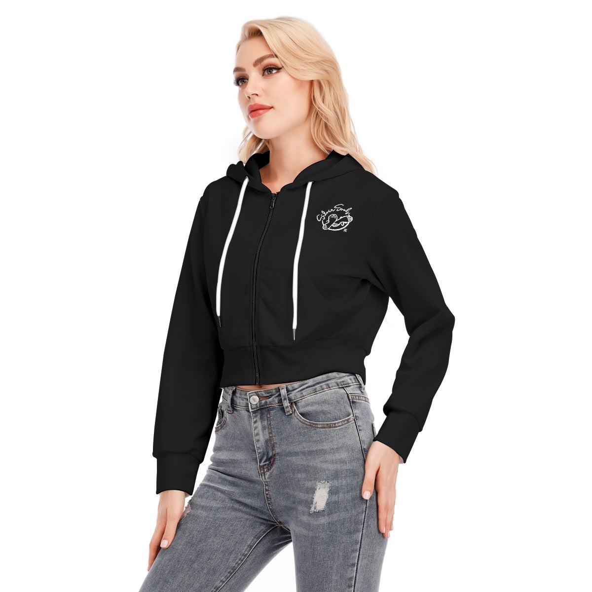 All-Over Print Women's Crop Top Hoodie With Zipper Closure