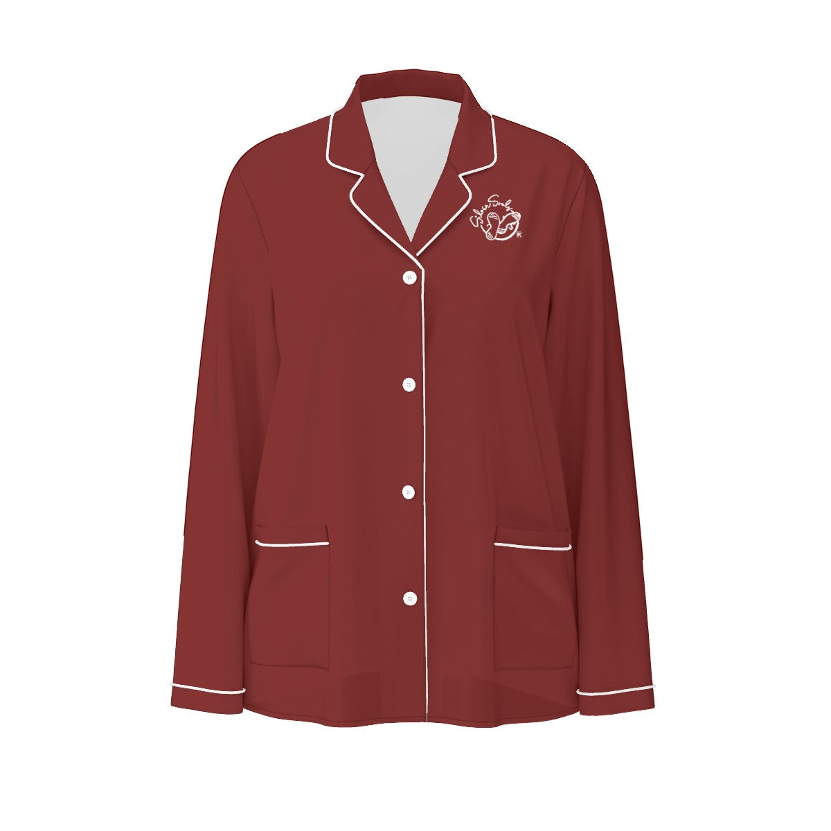 All-Over Print Women's Long Sleeve Pajama Set With White Contrast Piping