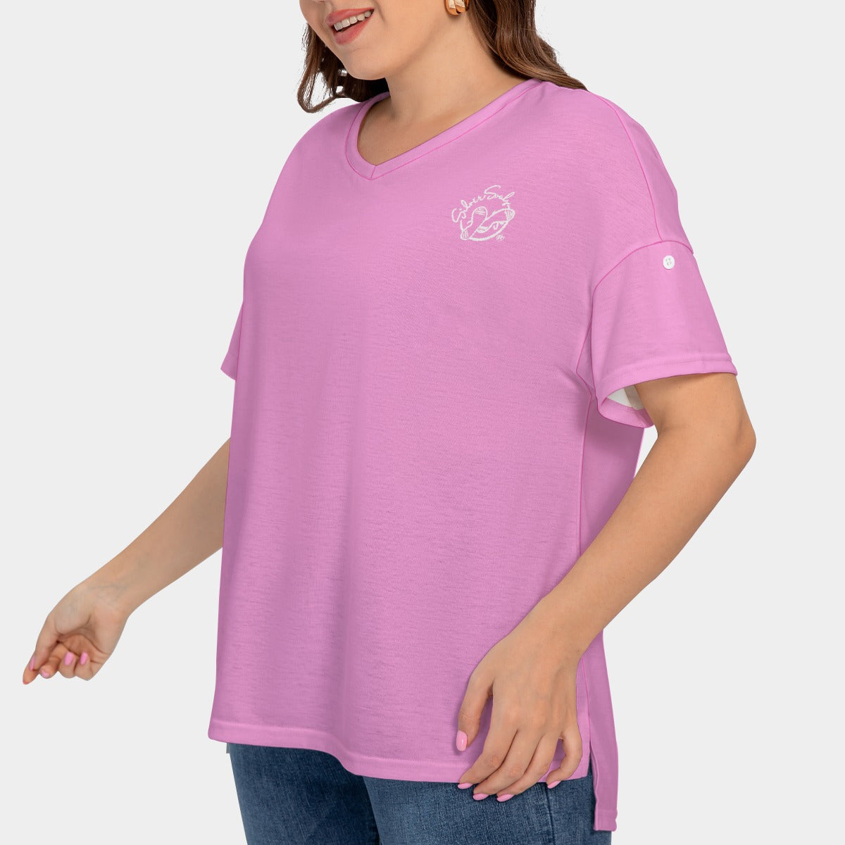 All-Over Print Women's Drop-shoulder Short Sleeve T-shirt With Sleeve Loops(Plus Size)