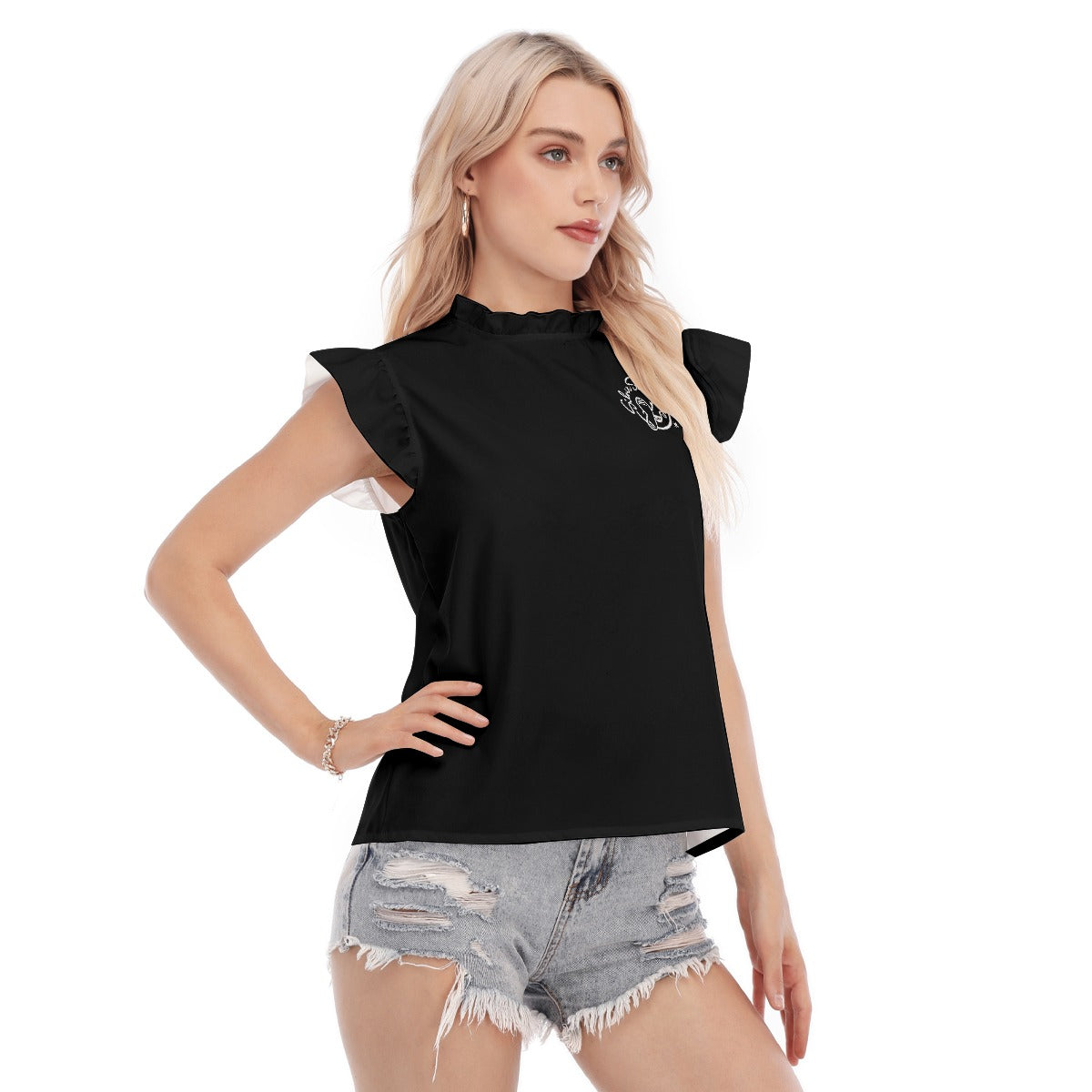 All-Over Print Women's Blouse With Ruffle Collar And Sleeve