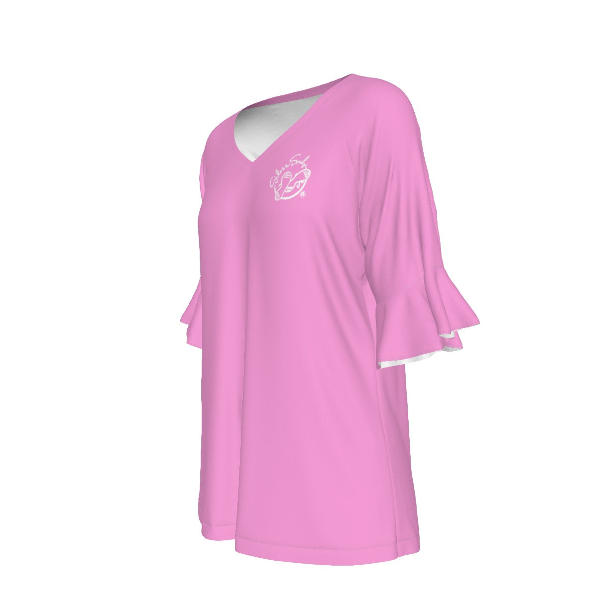 All-Over Print V-neck Women's T-shirt With Bell Sleeve