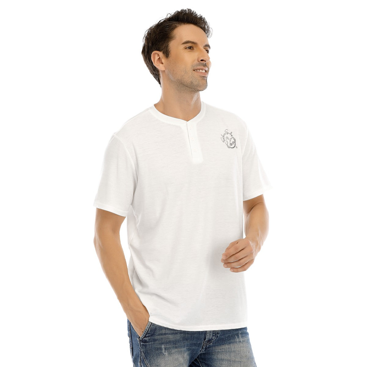 All-Over Print Men's Short Sleeve T-shirt With Button Closure