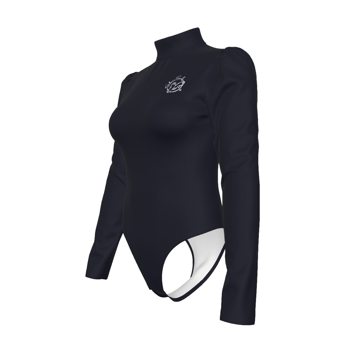 All-Over Women's Turtleneck Bodysuit With Puff Sleeve