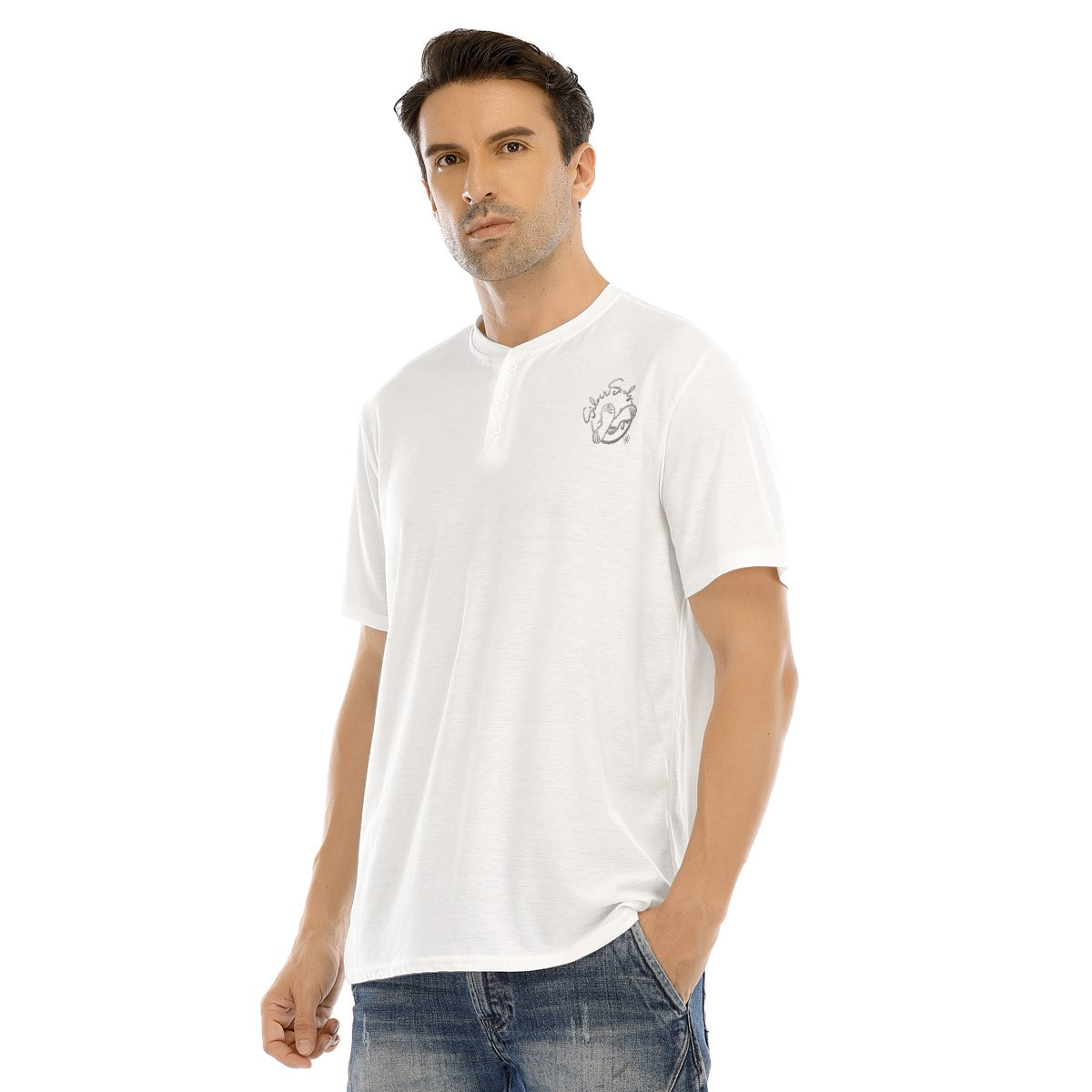 All-Over Print Men's Short Sleeve T-shirt With Button Closure