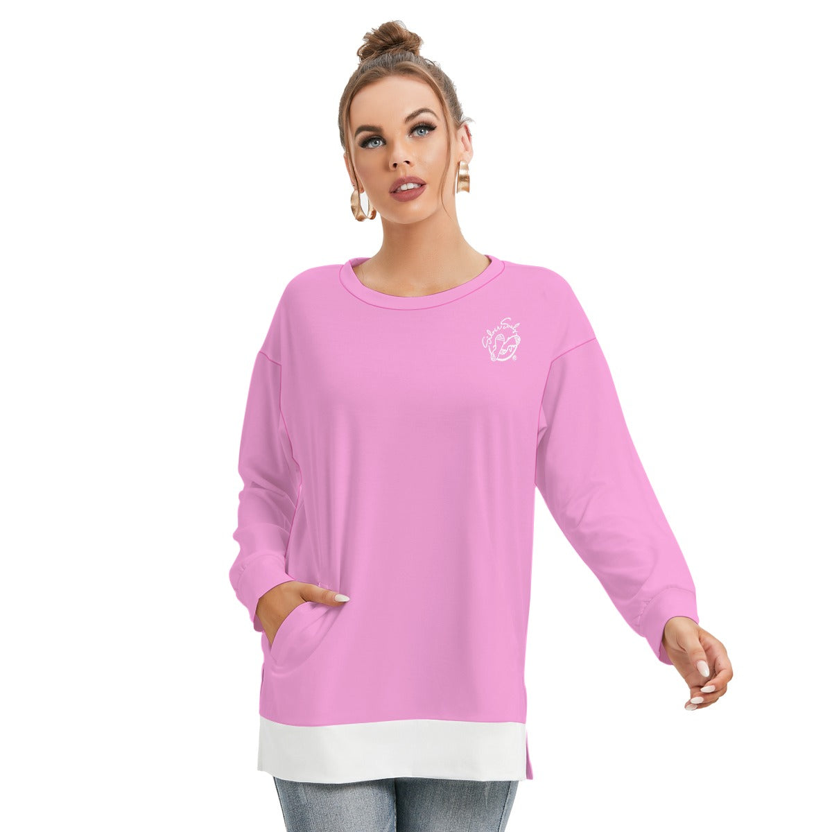 All-Over Print Women's Side Split O-neck Sweatshirt