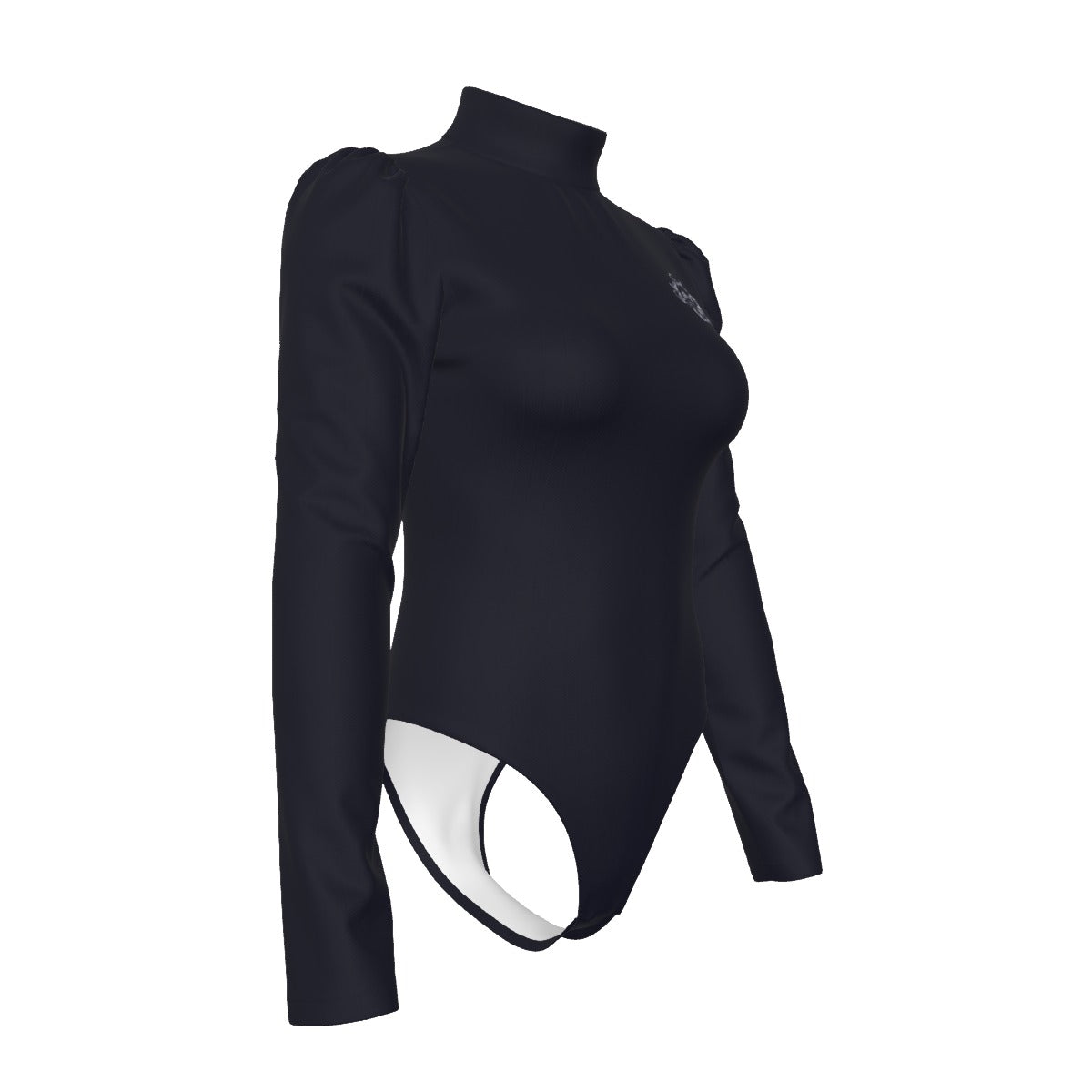 All-Over Women's Turtleneck Bodysuit With Puff Sleeve