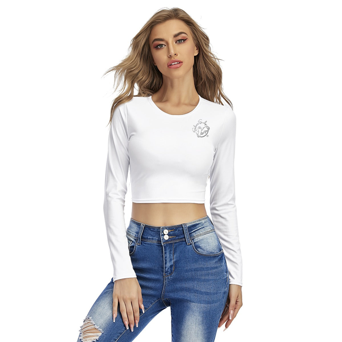 All-Over Print Women's Round Neck Crop Top T-Shirt