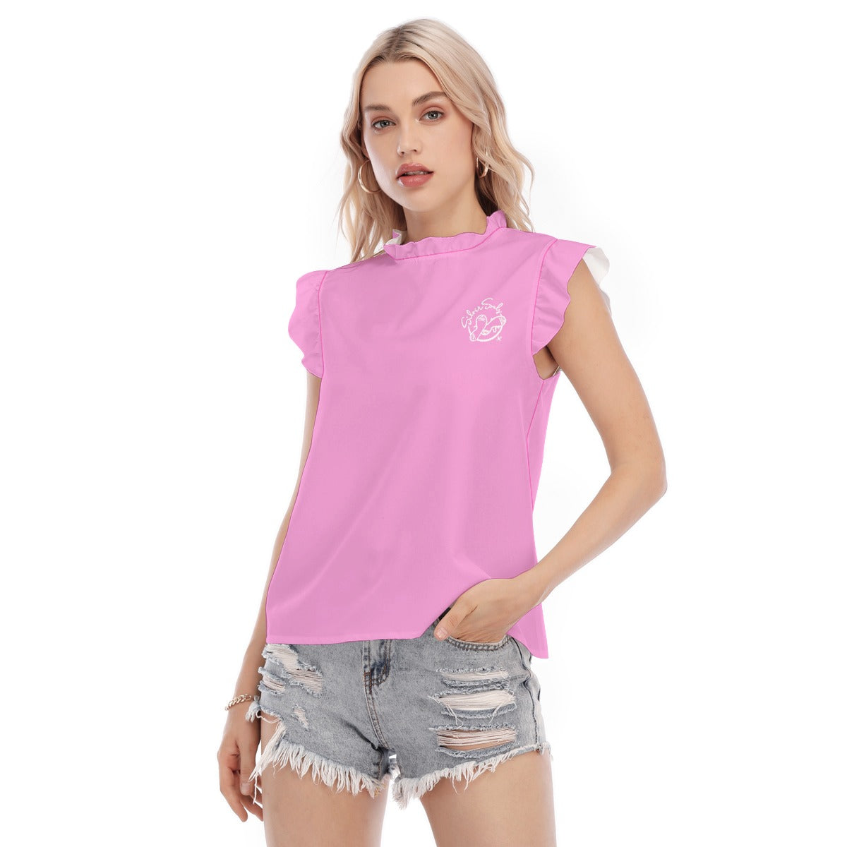 All-Over Print Women's Blouse With Ruffle Collar And Sleeve