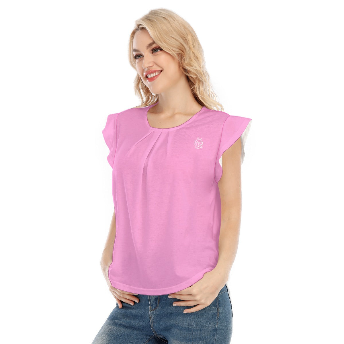 All-Over Print Women's O-neck T-shirt With Ruffle Sleeves