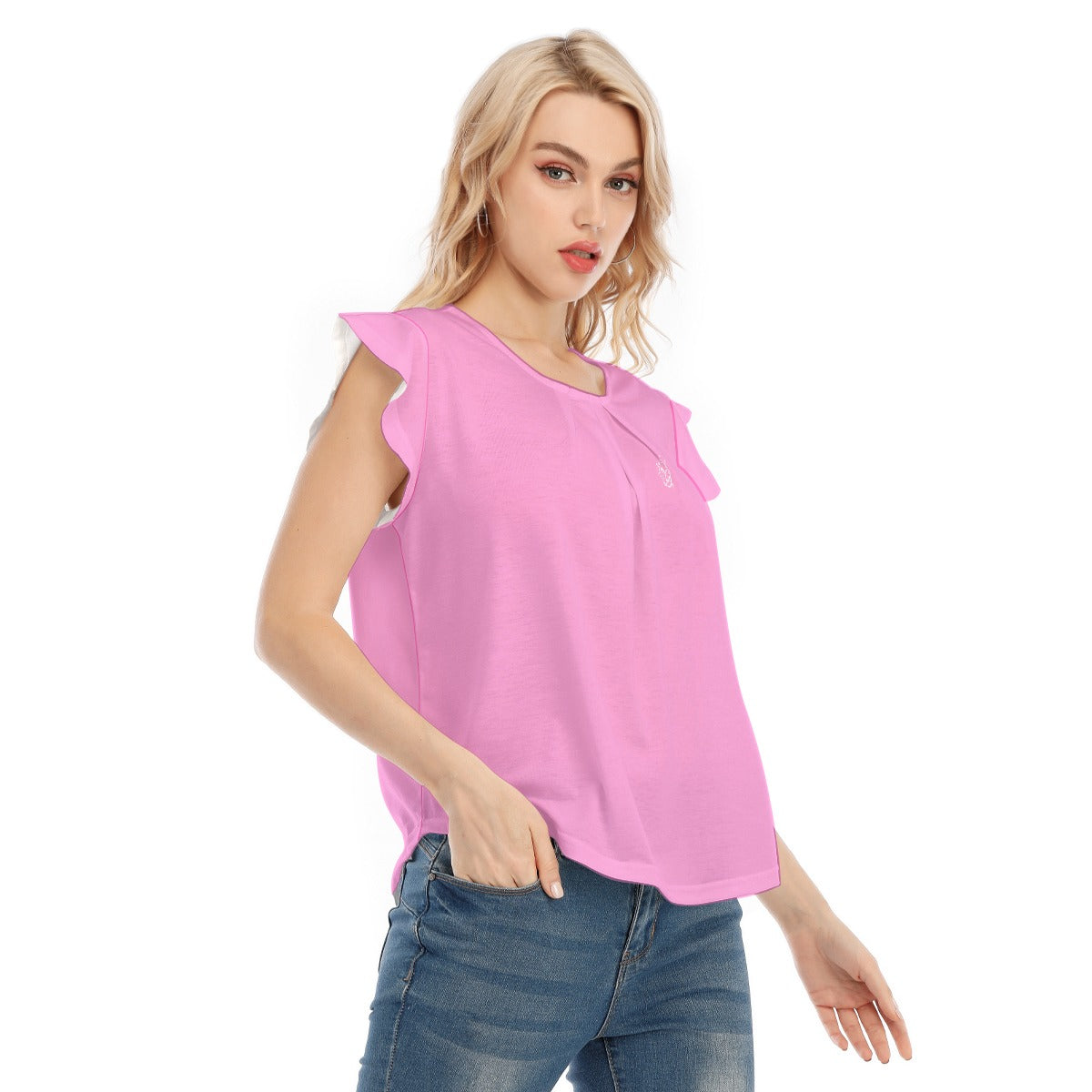 All-Over Print Women's O-neck T-shirt With Ruffle Sleeves