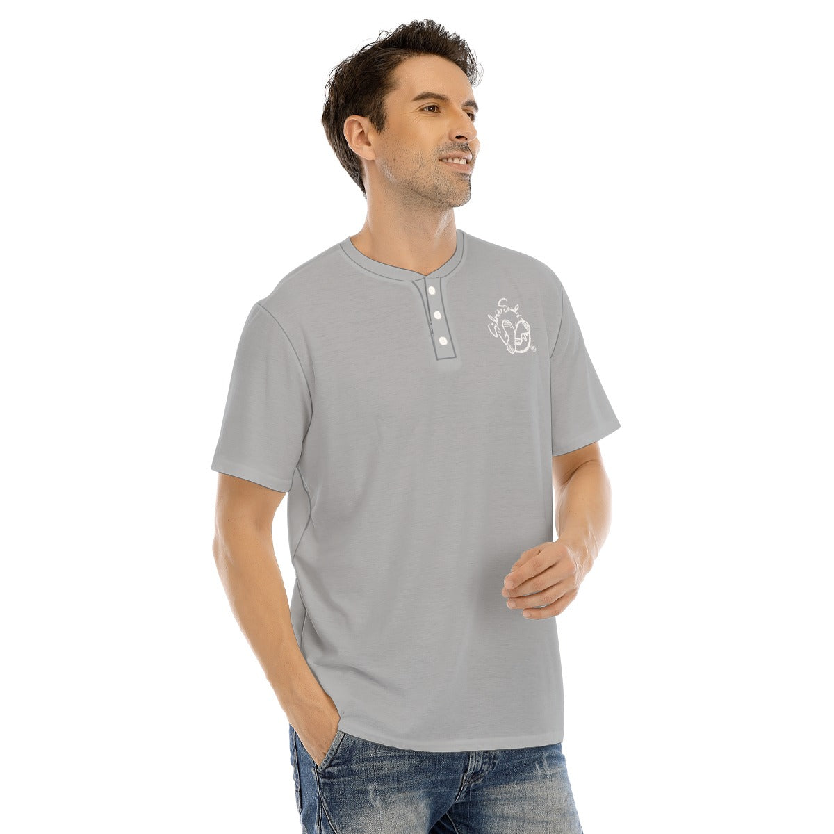 All-Over Print Men's Short Sleeve T-shirt With Button Closure