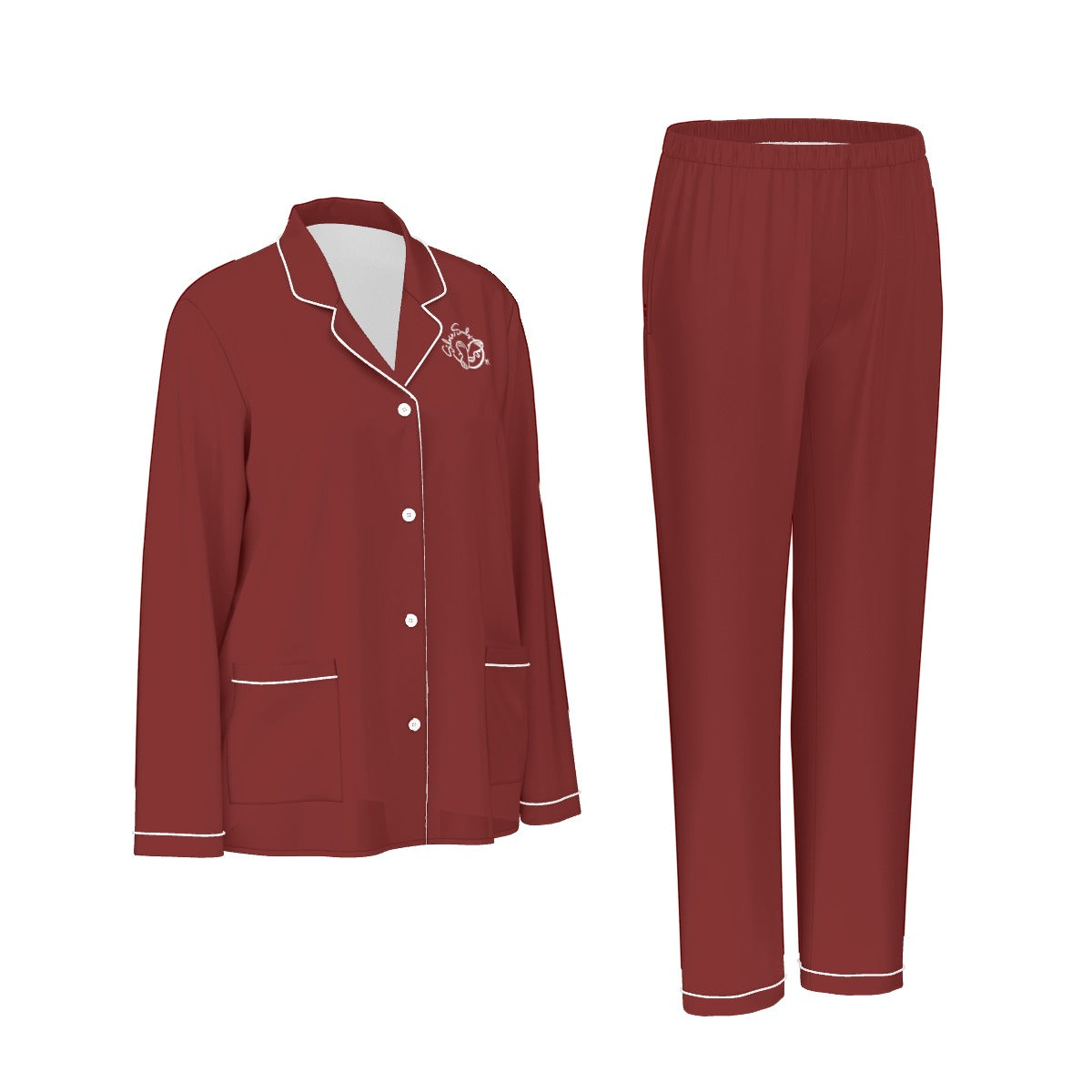 All-Over Print Women's Long Sleeve Pajama Set With White Contrast Piping