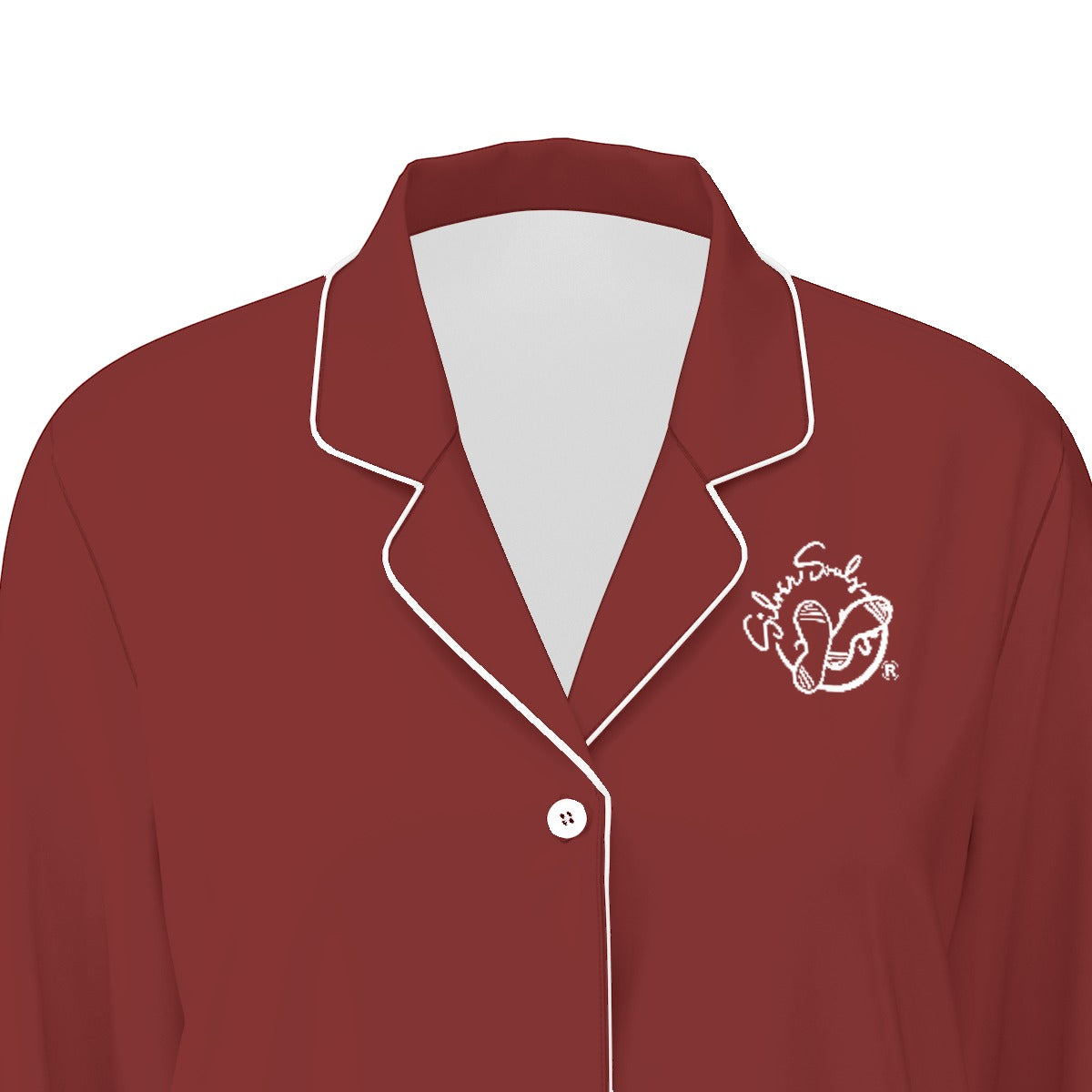 All-Over Print Women's Long Sleeve Pajama Set With White Contrast Piping