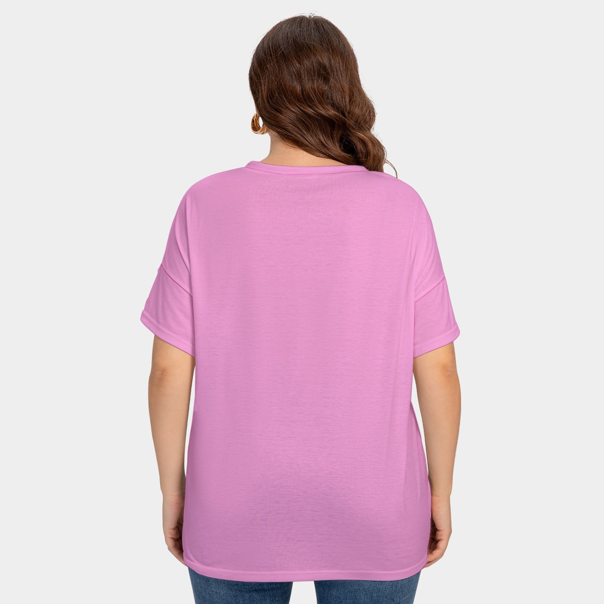 All-Over Print Women's Drop-shoulder Short Sleeve T-shirt With Sleeve Loops(Plus Size)