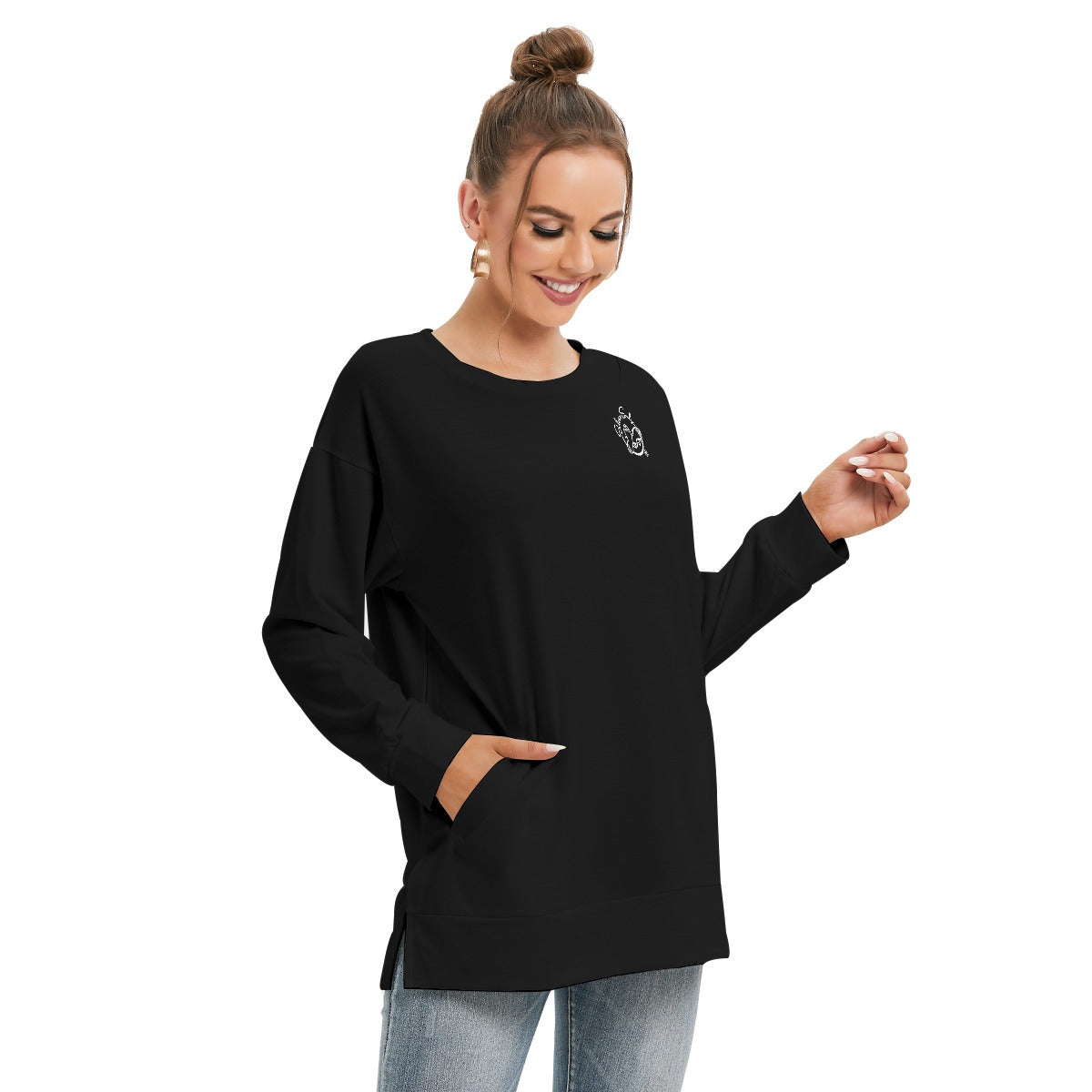 All-Over Print Women's Side Split O-neck Sweatshirt