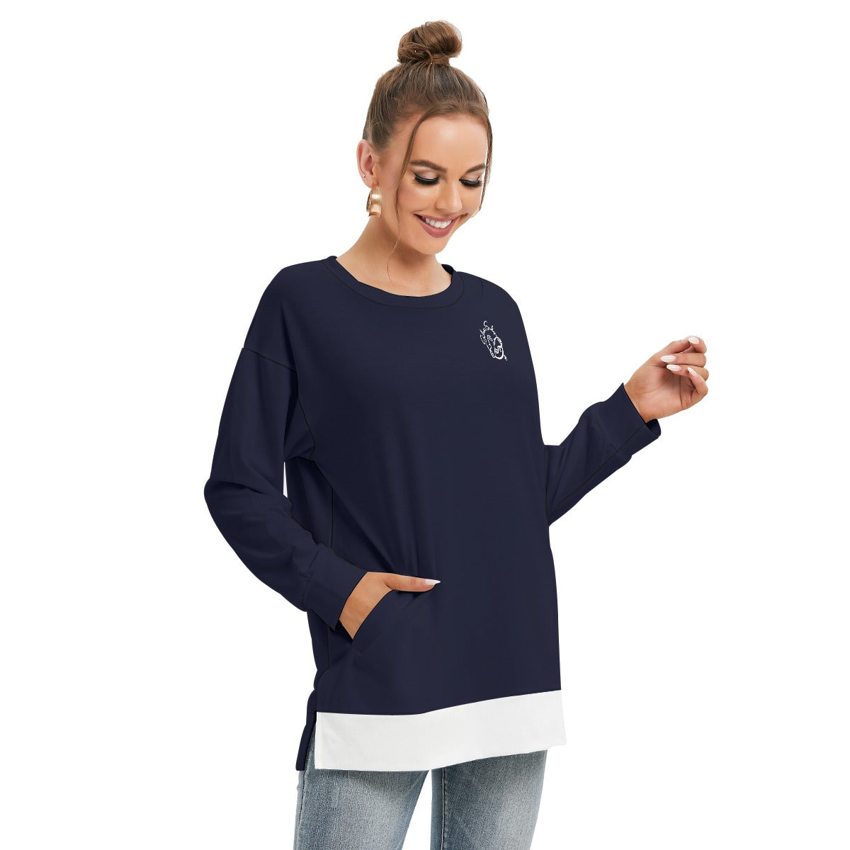 All-Over Print Women's Side Split O-neck Sweatshirt