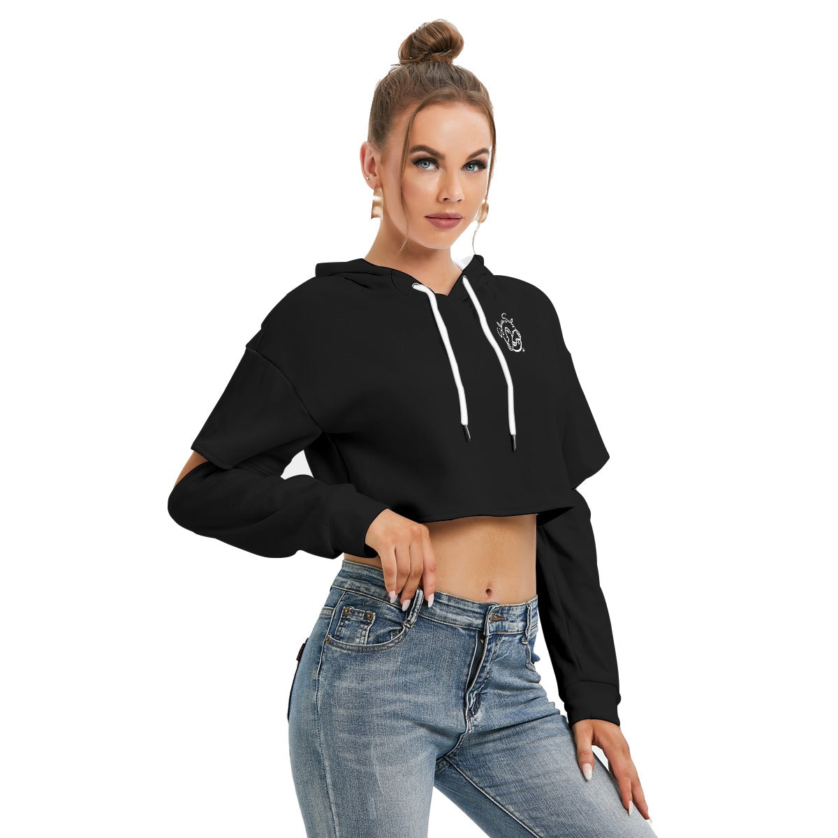 All-Over Print Women's Heavy Fleece Hoodie With Hollow Out Sleeve