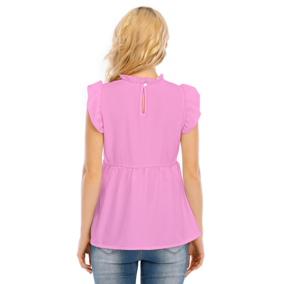 All-Over Print Women's Blouse With Lotus Leaf Lace