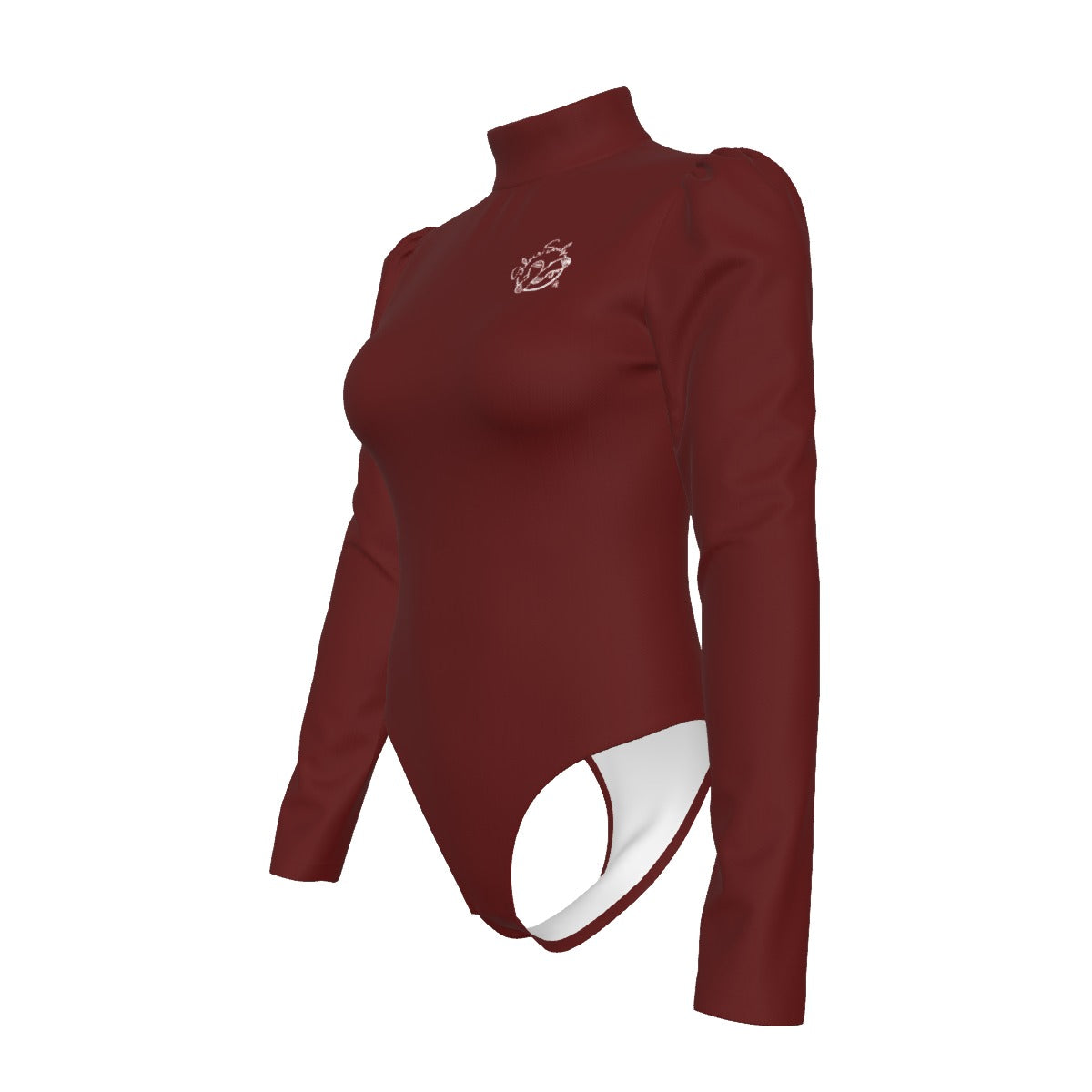 All-Over Women's Turtleneck Bodysuit With Puff Sleeve