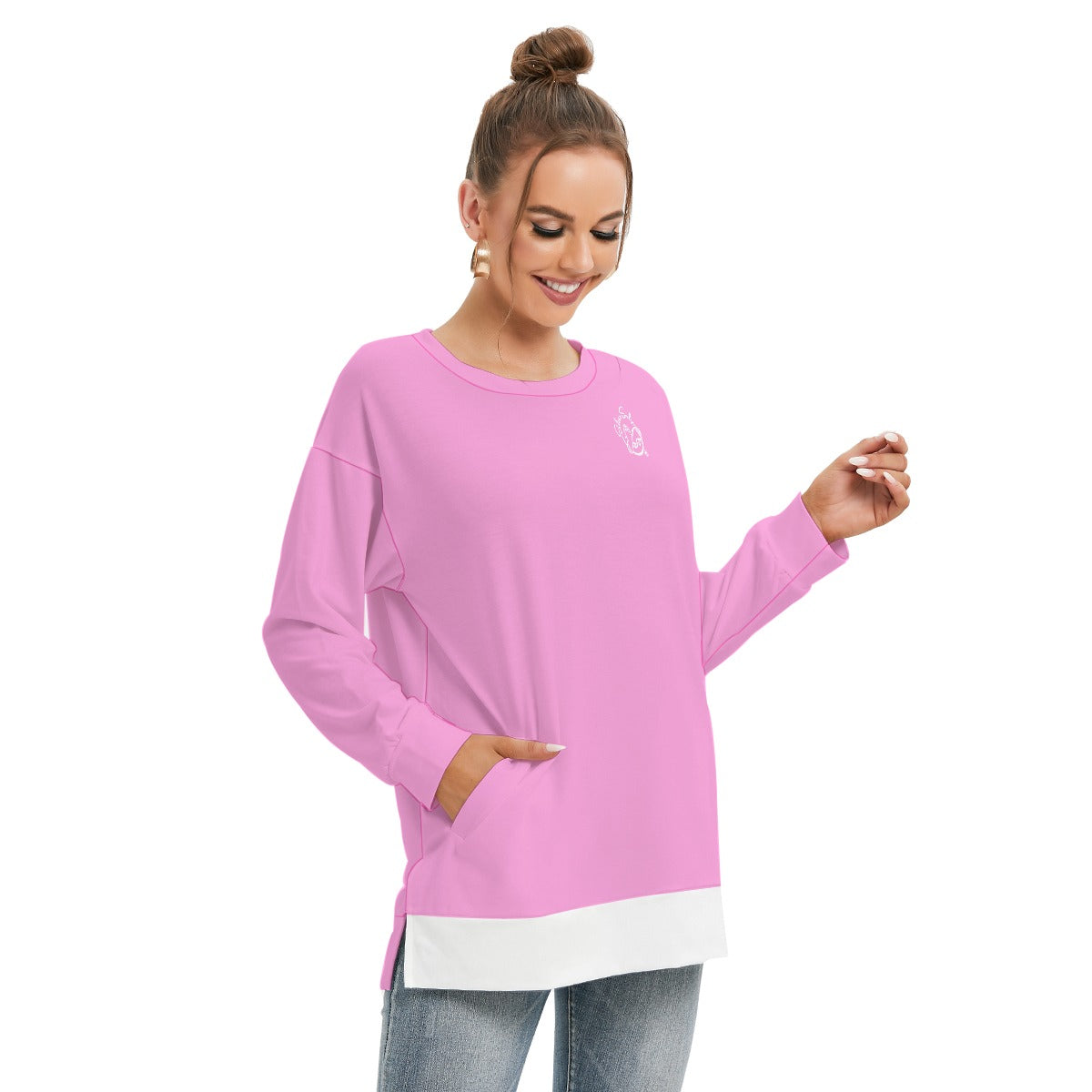 All-Over Print Women's Side Split O-neck Sweatshirt