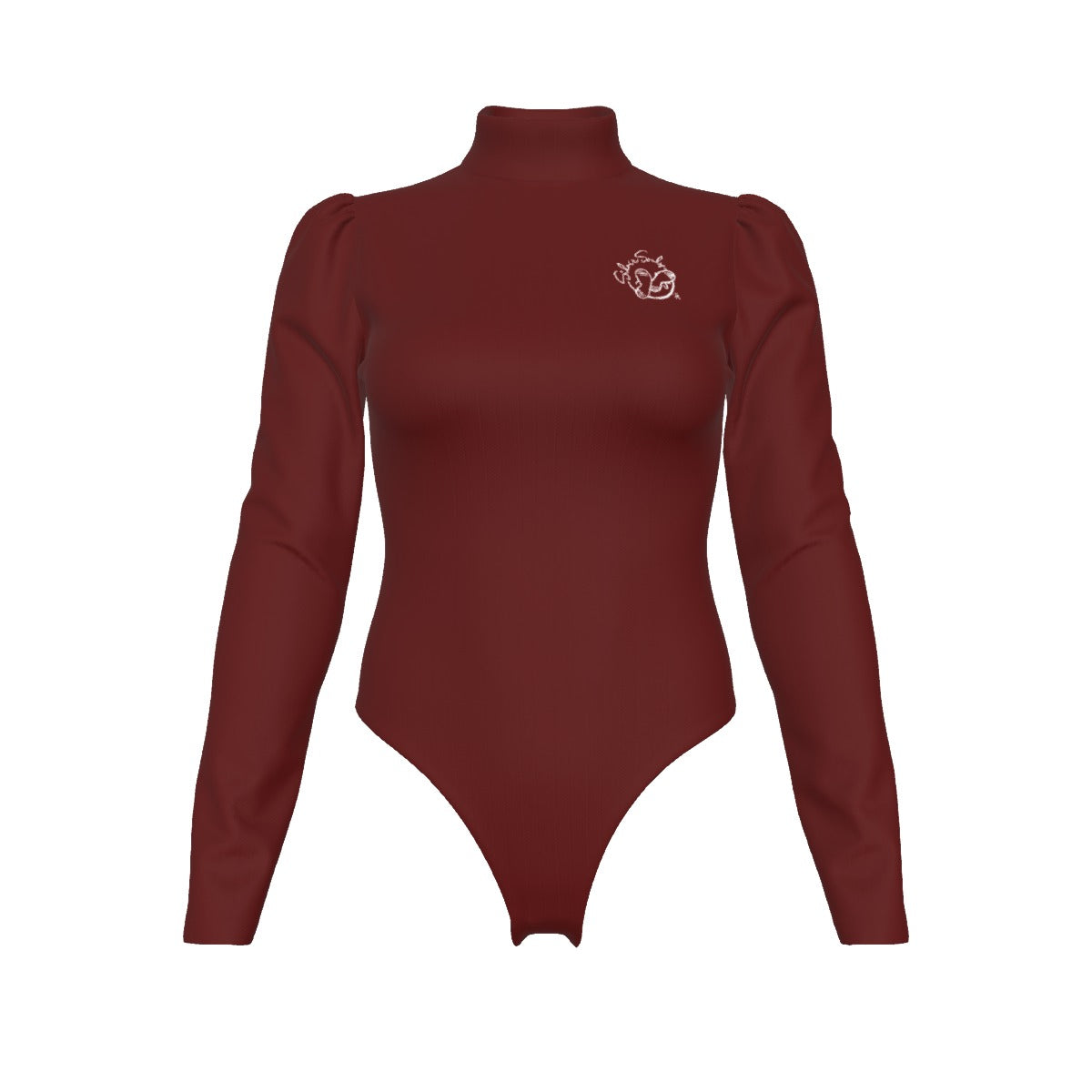 All-Over Women's Turtleneck Bodysuit With Puff Sleeve