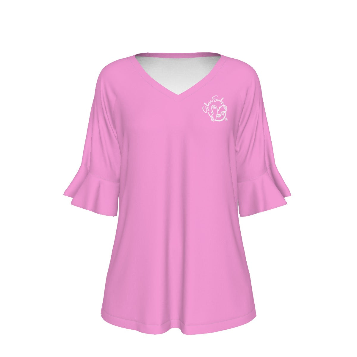 All-Over Print V-neck Women's T-shirt With Bell Sleeve