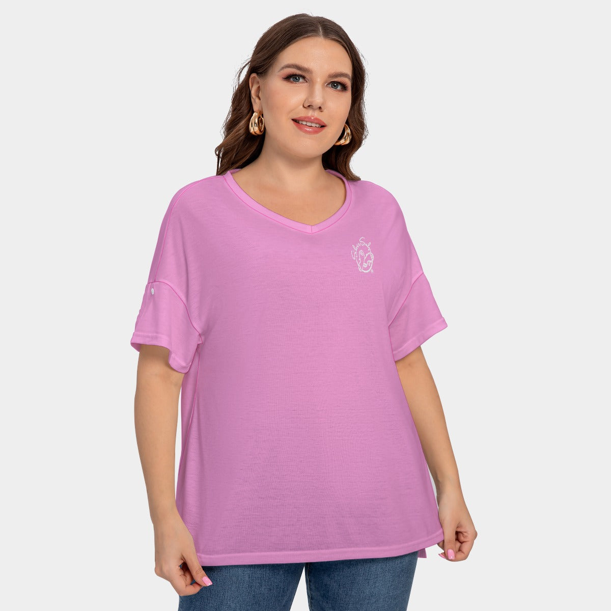 All-Over Print Women's Drop-shoulder Short Sleeve T-shirt With Sleeve Loops(Plus Size)
