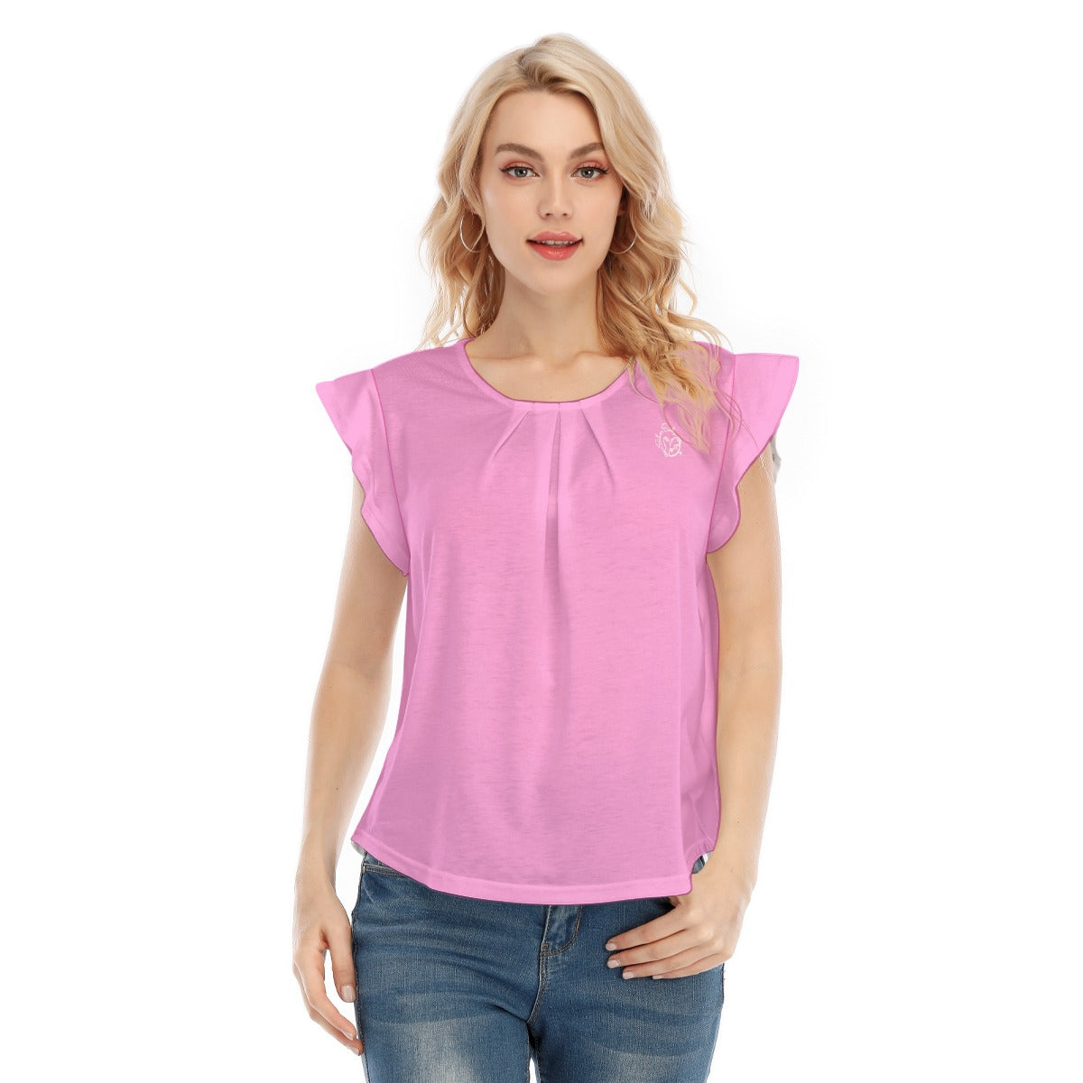 All-Over Print Women's O-neck T-shirt With Ruffle Sleeves