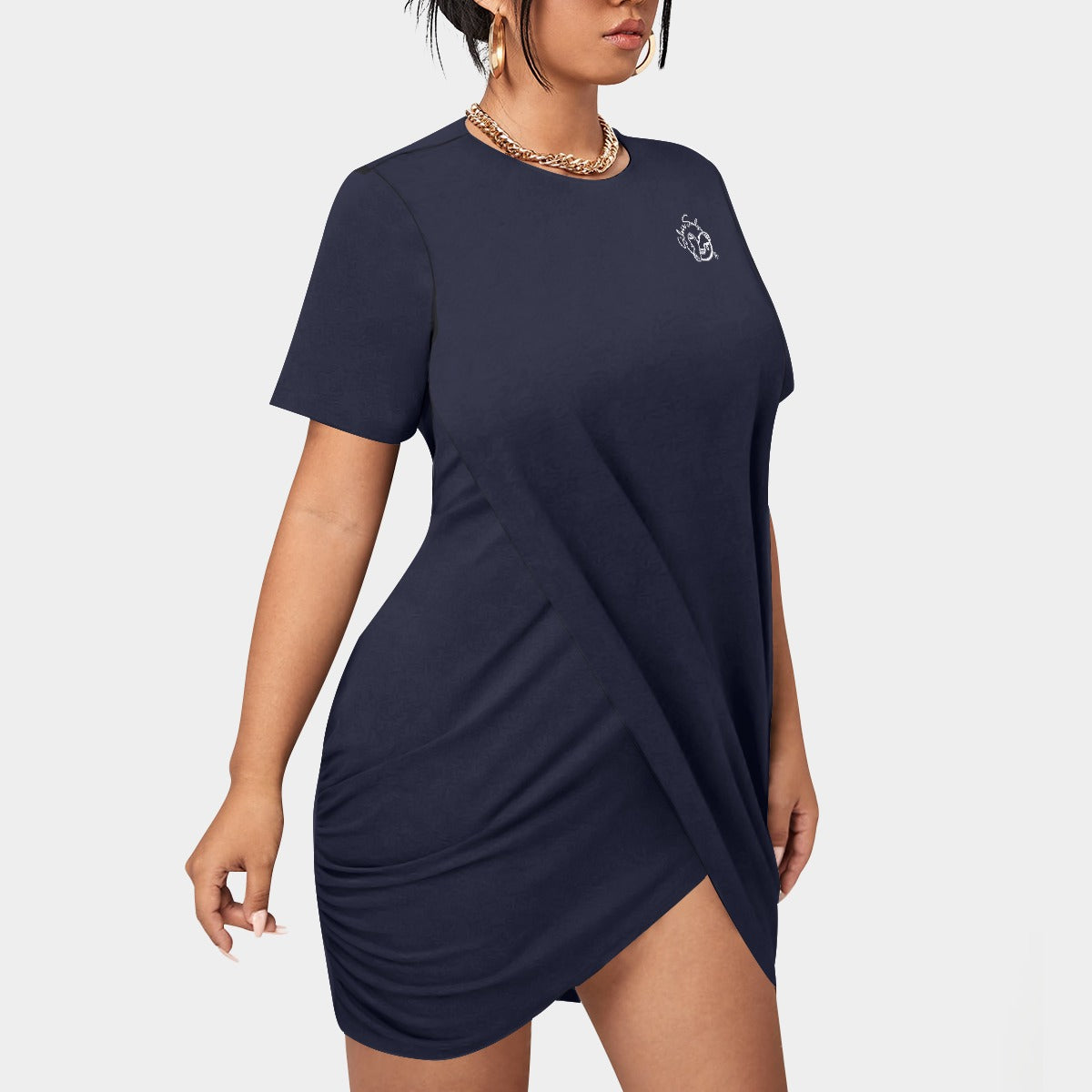 All-Over Print Women’s Stacked Hem Dress With Short Sleeve（Plus Size）