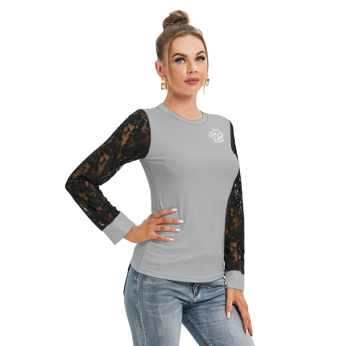 All-Over Print Women's T-shirt And Sleeve With Black Lace