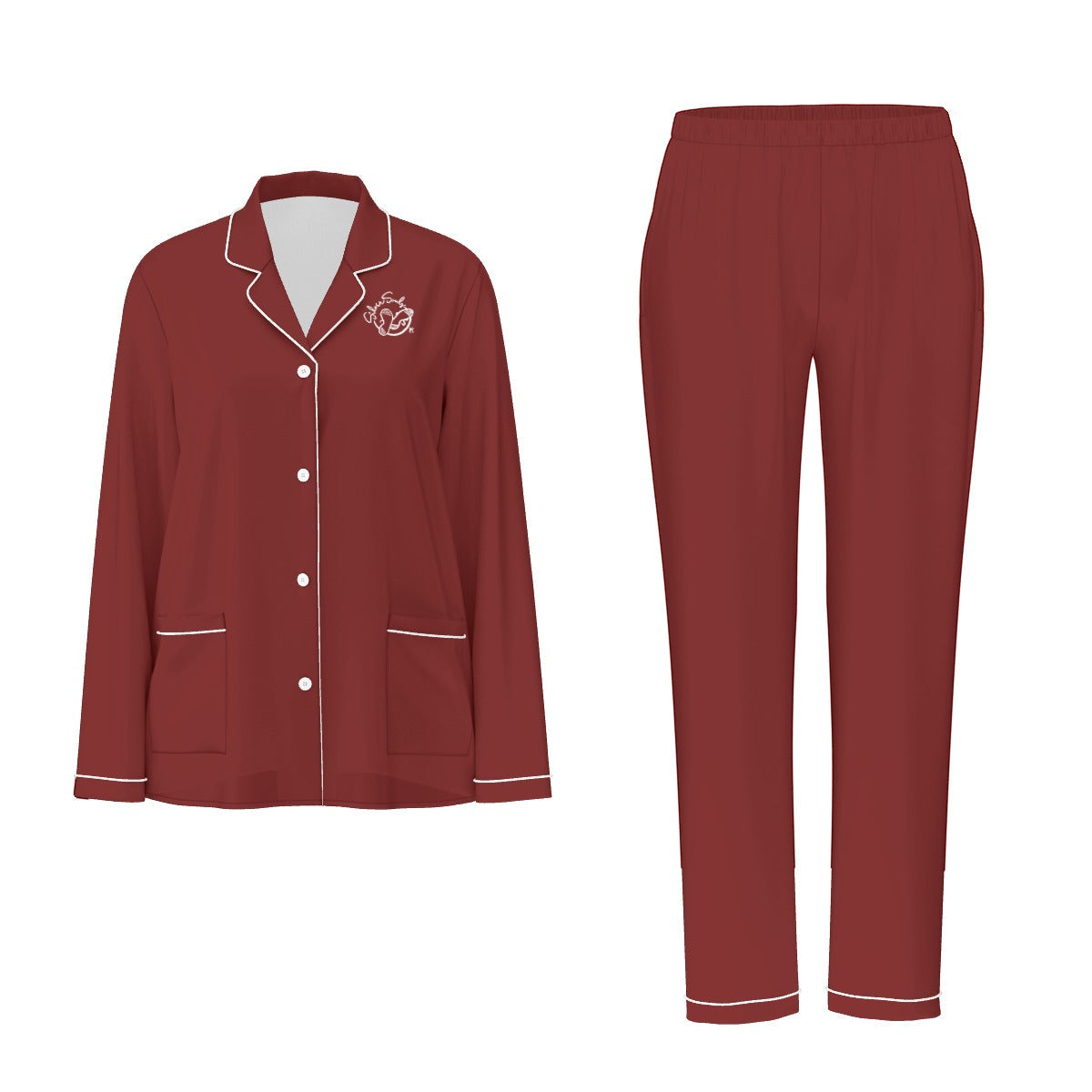 All-Over Print Women's Long Sleeve Pajama Set With White Contrast Piping