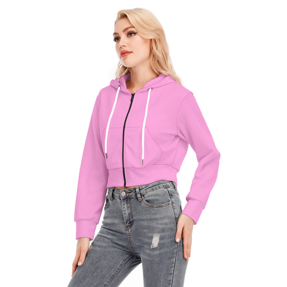 All-Over Print Women's Crop Top Hoodie With Zipper Closure